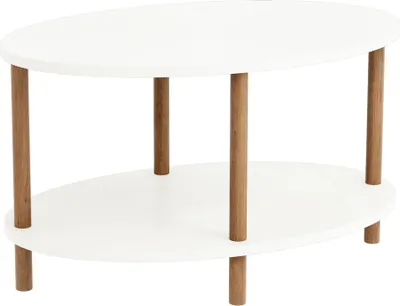Immagine prodotto di In And OutdoorMatch Tavolino Neal - Ovale - 43x70x44 cm - Colori bianco e legno - Truciolare e legno di faggio - Design moderno
