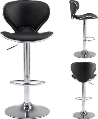 Produktbild von SevenComfort Barhocker, Barstuhl, 360° drehbar höhenverstellbar, Tresenhocker, Küchenhocker, mit Rückenlehne und Füßstütze, Schwarz