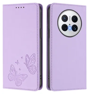 Obrázek produktu pro Kožené pouzdro pro Huawei Mate 70, motýlí ražbou, peněženkové flip pouzdro se stojánkem Světle fialová