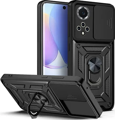Image de Etui pour Honor 50 avec anneau, support, protection de l'appareil photo, bumper TPU, étui en silicone pour Honor 50 Noir