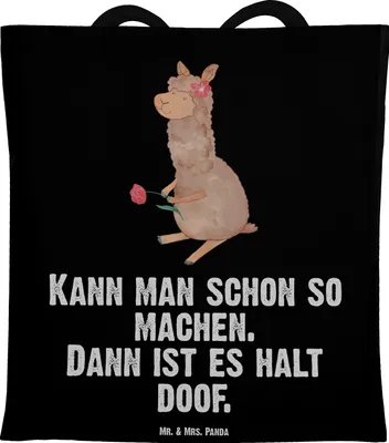 Produktbild von Mr. & Mrs. Panda Tote Bag Alpaka Blume - Schwarz - Geschenk, Lama, Spruch, Shopping Tasche, Laptoptasche, Schultasche, Lamas, Stoffbeutel