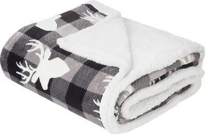 Obrázok produktu pre BELIANI Deka sivá biela čierna polyester 150 x 200 cm obdĺžnikový tvar zvierací vzor motív soba moderný tradičný štýl Vianoce obývačka spálňa