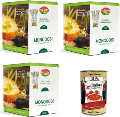 Produktbild von Di Carlo Natives Olivenöl Extra HO.RE.CA 300 Einzeldosen à 12 ml+ Italian Gourmet polpa 400g