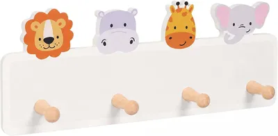 Produktbild von Kindergarderobe - 4 Haken - Design C - Wandmontage - MDF - Grau/Orange