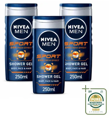 Obrázok produktu pre 3 x NIVEA MEN Sport sprchový gél - 250 ml - balenie s 3 kusmi