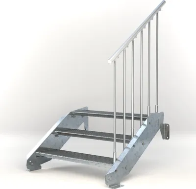 Produktbild von Stahltreppe 3 Stufen bis Höhe 64 cm, Laufbreite : 100 cm Geländer rechts ST 3 (31 / 9 mm schmal)