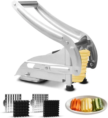 Immagine prodotto di Tagliapatate - Tagliaprodotti - Ideale per preparare patatine fritte fresche - Acciaio inossidabile - 2 lame - Argento