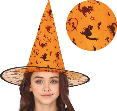 Produktbild von Hexe Halloween Kostüm Accessoire Orange Magisch Kinder Party Hut Zauberer, Farbe: Orange