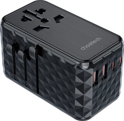 Produktbild von Choetech Reiseadapter Pd6028 Eu / Us / Aus / Uk 2X Usb-C 2X Usb-A 100W - Schwarz