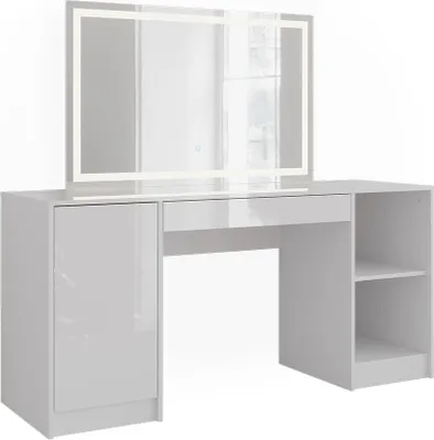 Produktbild von Schminktisch Vicco Sherry Weiß/Weiß Hochglanz 158.2 cm mit LED-Spiegel, Model 57653