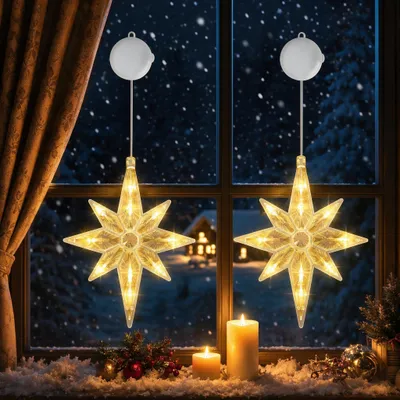 2 LED-Sterne Raumlichter, warmweiß, batteriebetrieben, dimmbar