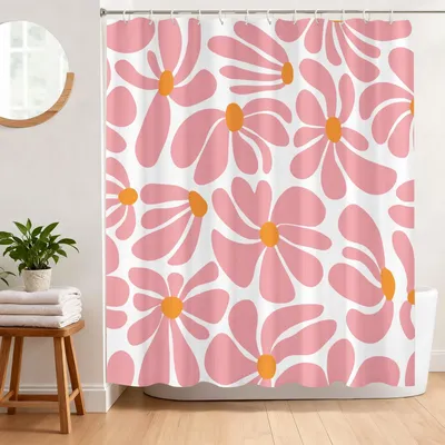 Immagine prodotto di Tenda da doccia rosa, 182 x 183 cm, con motivo floreale astratto