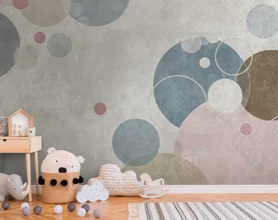 Produktbild von NEWROOM Tapete Grau Vliestapete Kreise - Wandbild Modern Beige Blau Kugel Punkte Tapete 3D Optik Kreise