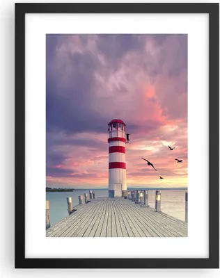 Produktbild von Gerahmtes Poster - Schwarzer Rahmen - Laterne Meer Küste - 30x40 cm - Wand Bild - Wanddeko - Wandbilder - Kunstposter - Wandposter - Bilderrahmen - Bilder - Kunstdruck - P2BPA30x40-4978