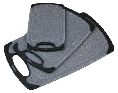 Zdjęcie produktu dla Zestaw 3 desek do krojenia KESPER - antypoślizgowe, z rowkiem na sok - tworzywo PP, szaro-czarne - 41x24,5 / 31,5x20 / 25x15 cm - wytrzymałe i higieniczne - 30790