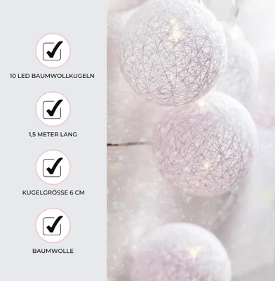 Obrázok produktu pre Alavya Home Svetelná reťaz Bavlna Ball, 10 guličiek