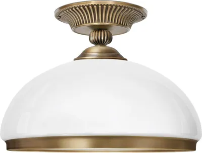 Produktbild von Messing Deckenlampe italienischer Zierguss niedrig dreischichtig Weißglas H22cm Ø30cm E27 Goldpatina 60W Dekorationselement Hochglanz