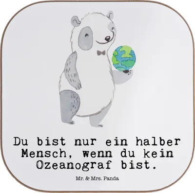 Produktbild von Mr. & Mrs. Panda Tischuntersetzer Ozeanograf Herz - Weiß - Geschenk, schutzuntersetzer, Meeresbiologe, Untersetzer für Gläser, Studium, Spruch, Coaster, Lustig