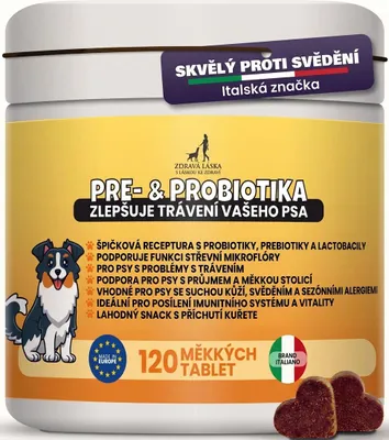 Obrázek produktu pro HEALTHY LOVE Probiotika pro psy, 120 měkkých žvýkacích pamlsků; zmírňují svědění a průjem a podporují zdraví střev., Obrázek vytvořený pomocí AI