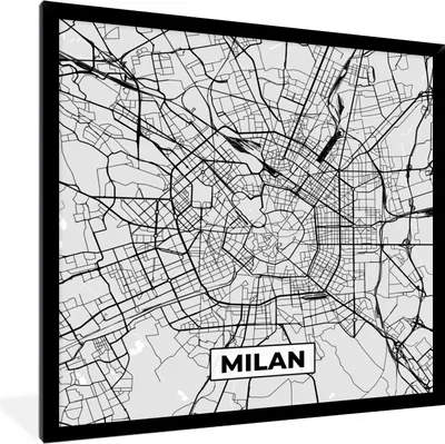 Produktbild von MuchoWow® Gerahmtes Poster Mailand - Stadtplan - Schwarz und weiß - Karte 40x40 cm - Poster mit Schwarzem Bilderrahmen Wandposter Rahmen Foto Bilder - Mit Rahmen - Wanddekoration Schlafzimmer