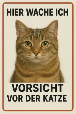 Produktbild von Blechschild AstraDesign 20x30 cm „Katze Hier wache ich“ – Metallschild Wanddeko, Schild, Geschenkidee