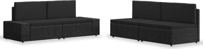 Produktbild von "Rabatt" 4-tlg. Garten-Lounge-Set - Wetterfestes Sitzgruppe - für 3 Personen - Poly Rattan Schwarz - Lounge-Dining set CC2443