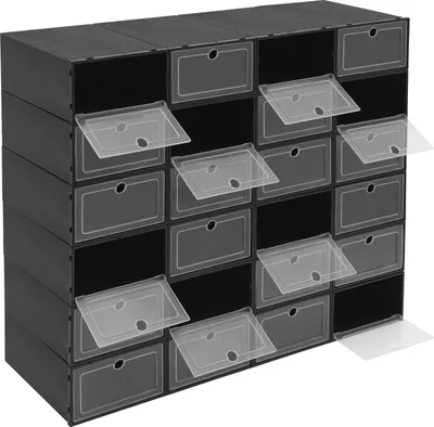 Produktbild von 24 Stück Schuhaufbewahrungsbox stapelbarer Schuhregale 33*23*14cm Schuhorganizer (Schwarz)