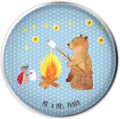 Produktbild von Mr. & Mrs. Panda Waschbecken Stöpsel Bär & Marienkäfer Lagerfeuer - Blau Pastell - Geschenk, abfluss, Teddybär, Ablaufstopfen, waschbeckenverschluss, waschbeckenstöpsel