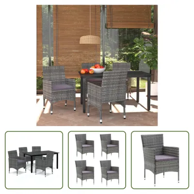 Produktbild von The Living Store 5-tlg. Garten-Essgruppe mit Kissen Poly Rattan Grau