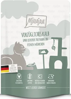 Produktbild von MjAMjAM 11410, Adult, jede Rasse, Karotte, Türkei, Kalbsfleisch, 300 g, Getreidefrei, Ohne künstliche Farbstoffe