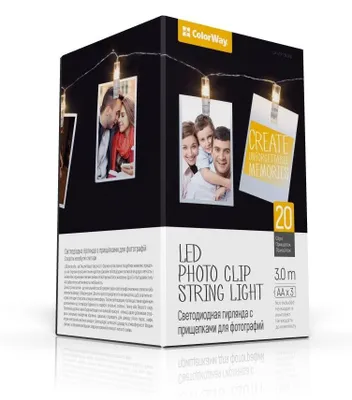 Productafbeelding van COLORWAY LED-fotoklemmen / 20 LED's / Lengte 3 meter / Warm wit licht / Voeding: 3x AA batterijen
