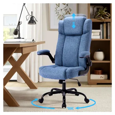 Produktbild von Ergonomischer Bürostuhl mit 150 kg Tragfähigkeit, verstellbarer Kopfstütze und hochklappbaren Armlehnen, 110° Wippfunktion, hohe Rückenlehne und breiter Sitz