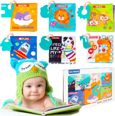 Produktbild von MalPlay Weiche Babybücher Sensorischer Beißring 6 Stück, Montessori Spielzeug, Activity Boards, Kinder und Baby ab 6 Monaten
