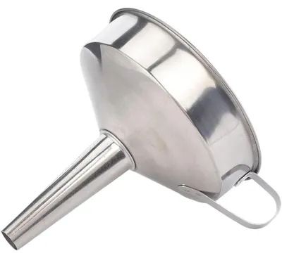 Image de Entonnoir de cuisine en acier inoxydable, diamètre de 4,4 pouces, avec anneau de préhension et tamis, idéal pour transvaser des liquides et des ingrédients secs
