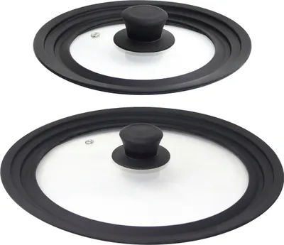 Produktbild von Linnuo Universal Topfdeckel Pfannendeckel Glasdeckel mit Silikon Rand 2er Set geeignet für Topf/Pfanne Ø 16, 18, 20 und Ø 24, 26, 28 cm
