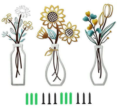 Immagine prodotto di Decorazioni murali in metallo - 3 pezzi a forma di fiori - multicolore