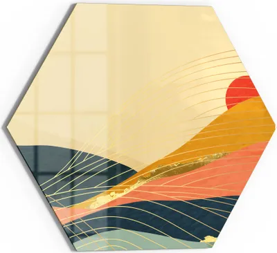Produktbild von DEQORI Glasbild Echtglas 40x35 cm 'Abstrakte Bergwelt' Wandbild Bild modern Deko
