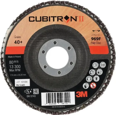 Immagine prodotto di Disco abrasivo a lamelle 3M 969F Cubitron II, disco in tessuto di vetro, inclinato, diametro 115 mm, grana: 80