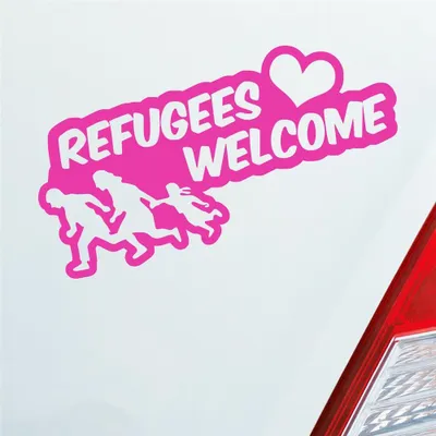 Produktbild von Auto Aufkleber Refugees Welcome Flüchtlinge Willkommen 20x9 cm Pink Sticker Heckscheibenaufkleber