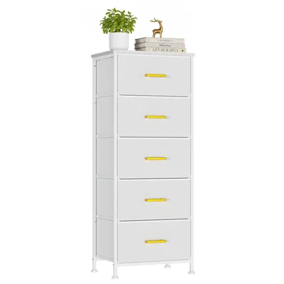 Produktbild von Schubladenschrank mit 5 Schubladen Sideboard Mehrzweckschrank Schubladenschrank für Schlafzimmer, Wohnzimmer Weiß
