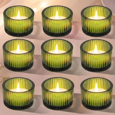 Image de 9 supports de bougies chauffe-plat en verre, vert, 5,2 x 3,5 cm