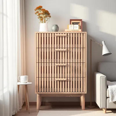 Immagine prodotto di Cassettiera in legno naturale ProximaX con 4 cassetti - Per un corridoio ordinato - Look minimalista, caldo ed elegante