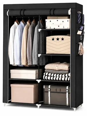 Stoff-Kleiderschrank 90x45,5x172 cm, 2 Kleiderstangen, 6 Taschen