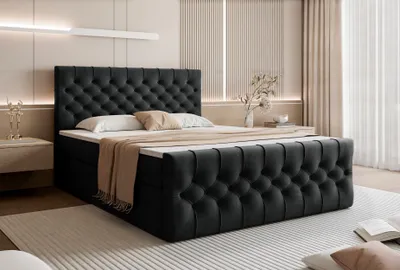 Produktbild von TAURIEL Boxspringbett 180x200 cm mit Stauraum – mit Matratze & Topper - Schwarz