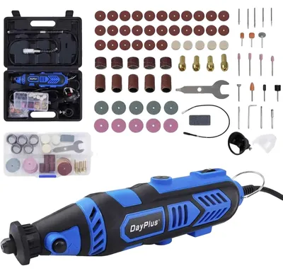 Image de Outil rotatif, 6 vitesses variables, kit d'accessoires de 80 pièces, couleur bleue