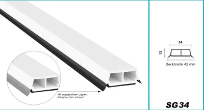 Produktbild von HEXIM Fenstersprossen weiß 1 & 2 Meter - selbstklebende Glassprossen aus PVC Kunststoff, Dichtungslippen(steil & ausgestellt) in grau und schwarz - HJ SG34(2000x34x13mm, schwarze Lippe)