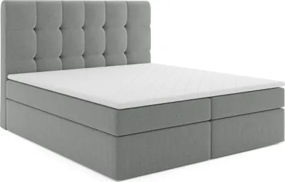Produktbild von MR GROUP Boxspringbett mit Bettkasten, KAROLINA, 140x200, hellgrau H3, geflechtes Stoff, Polsterbett Matratze Topper Doppelbett Bett für Schlafzimmer