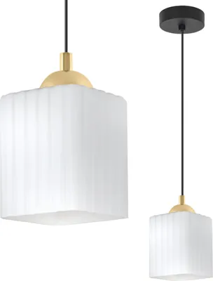 Image de Suspension RIFFLE noir et or 1 ampoule blanc cube E27