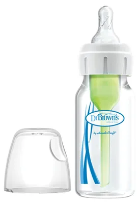 Produktbild von Dr. Brown's Anti-Colic Glas Babyflasche schmal 120 ml Trinksauger Stufe 1