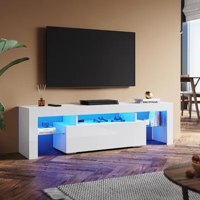 Produktbild von SONNI TV-Schrank Weiß Hochglanz 160 x 39 x 30cm Ausgestattet mit RGB-Lichtleiste und Aufbewahrungsschrank